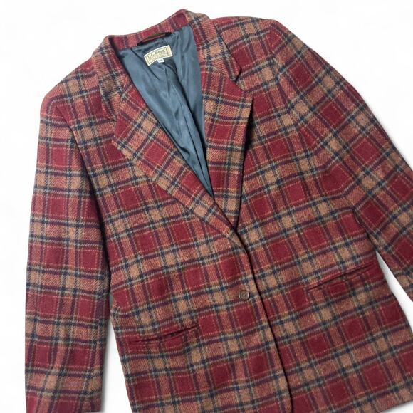 L.L. Bean Vintage 80s Wool Tartan Plaid One Button Blazer Jacket Womens 14R - Picture 4 of 6